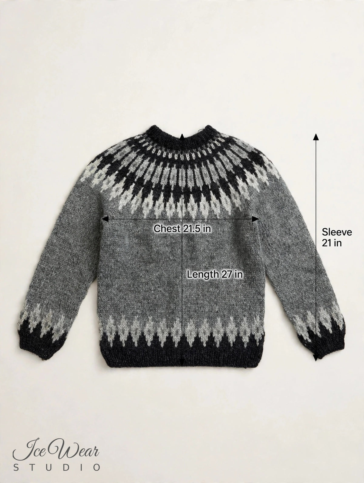 Grey Traditional Icelandic Wool Sweater Pullover Black