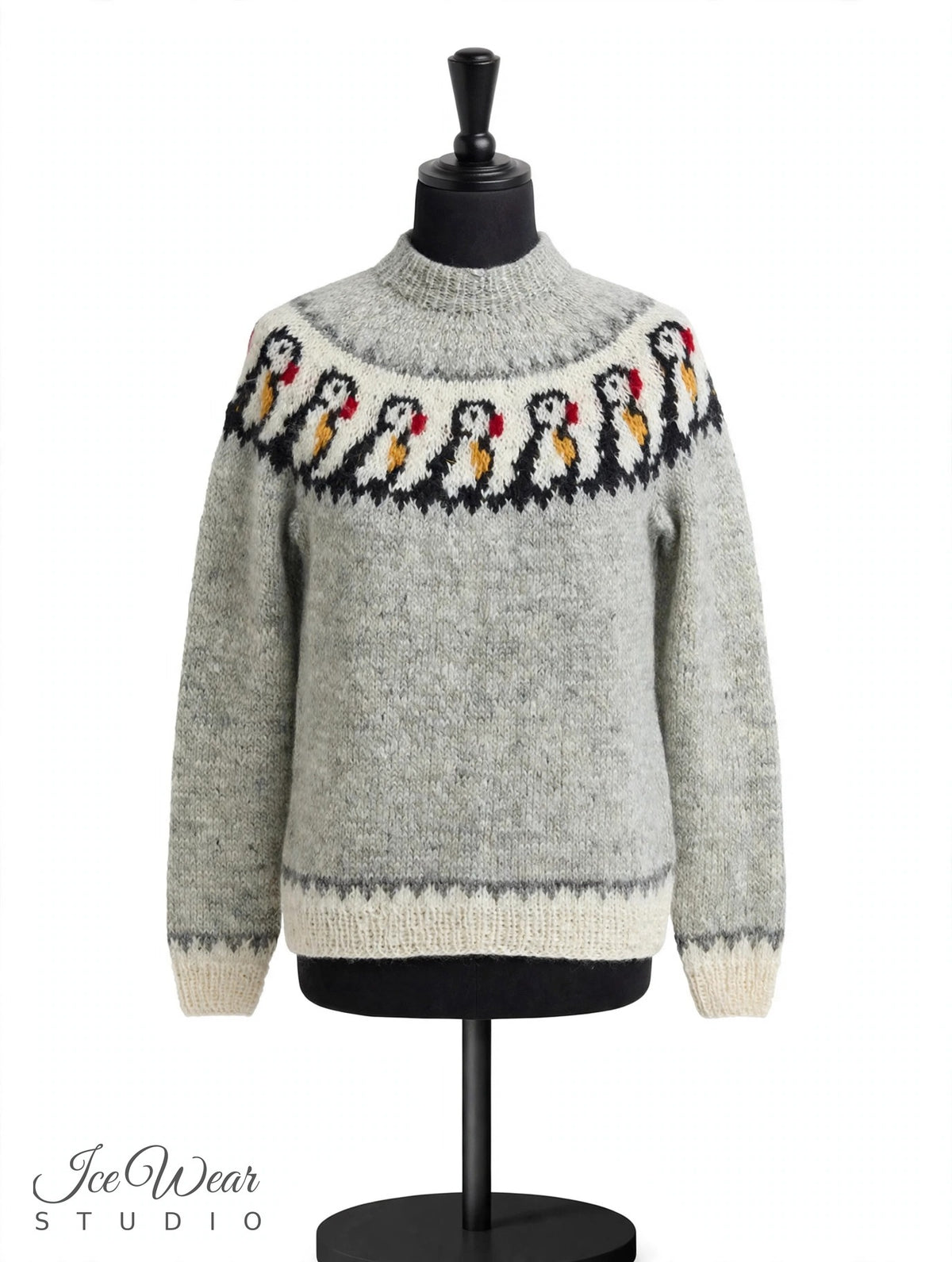 Light Grey Puffin Yoke Pullover