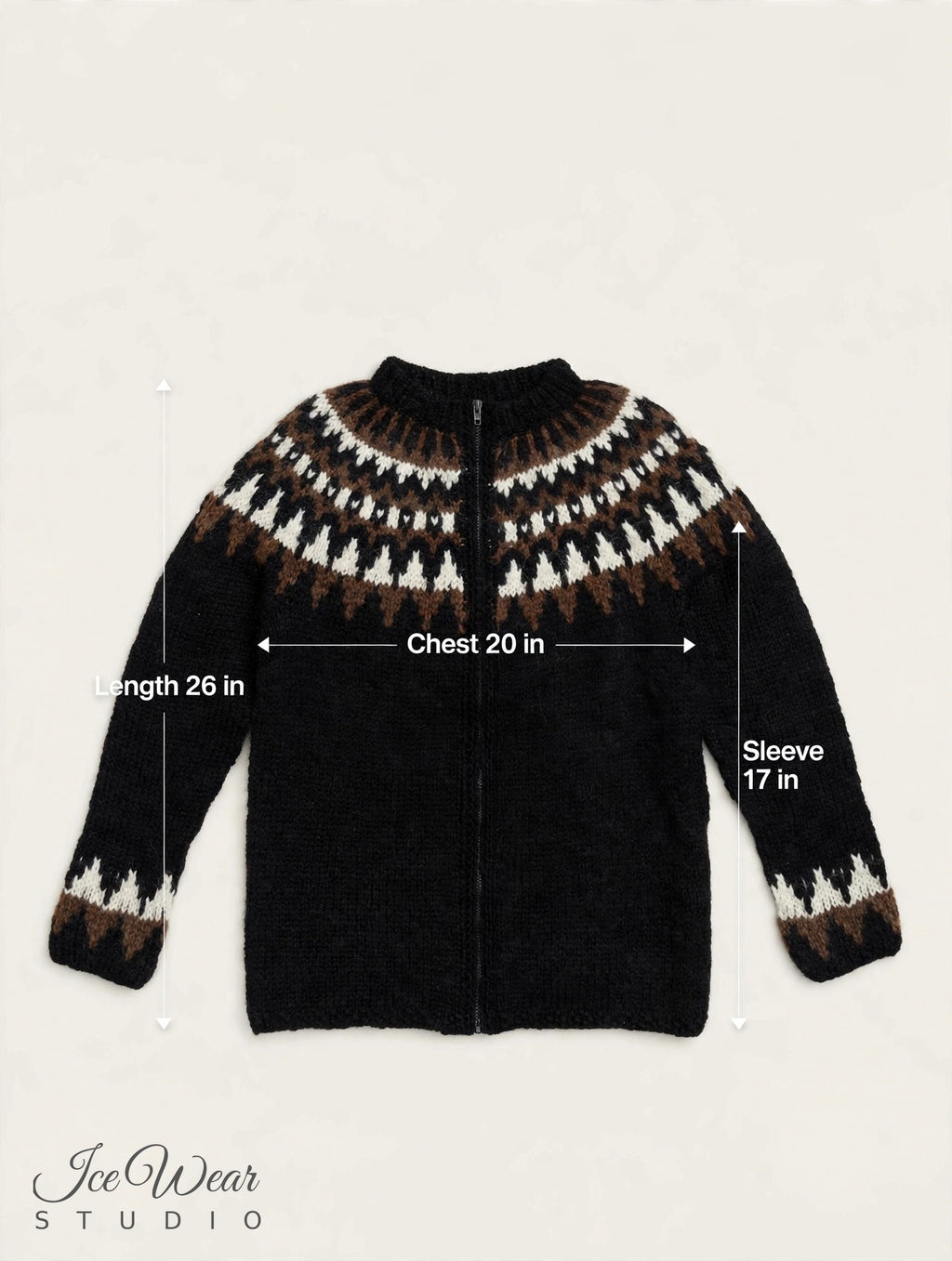 Black Traditional Icelandic Wool Sweater Zip-Up