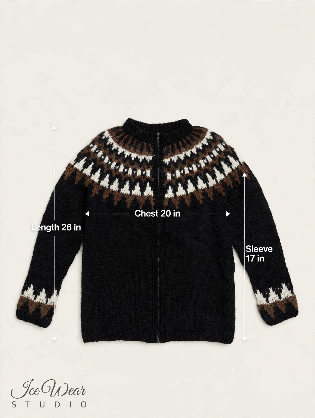 Black Traditional Icelandic Wool Sweater Zip-Up