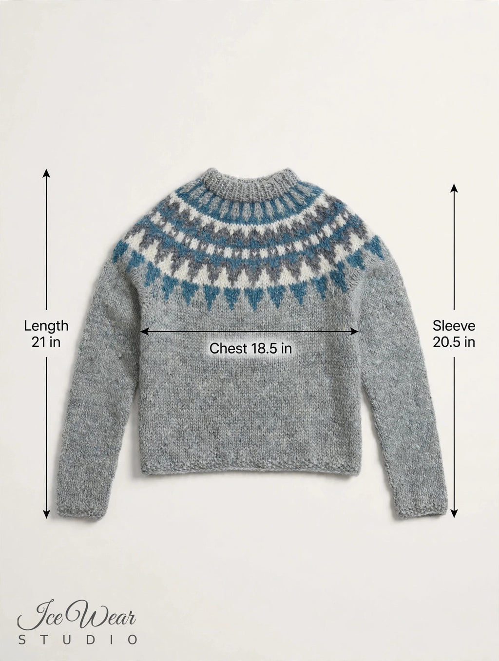 Grey Cropped Traditional Icelandic Wool Sweater Pullover Teal