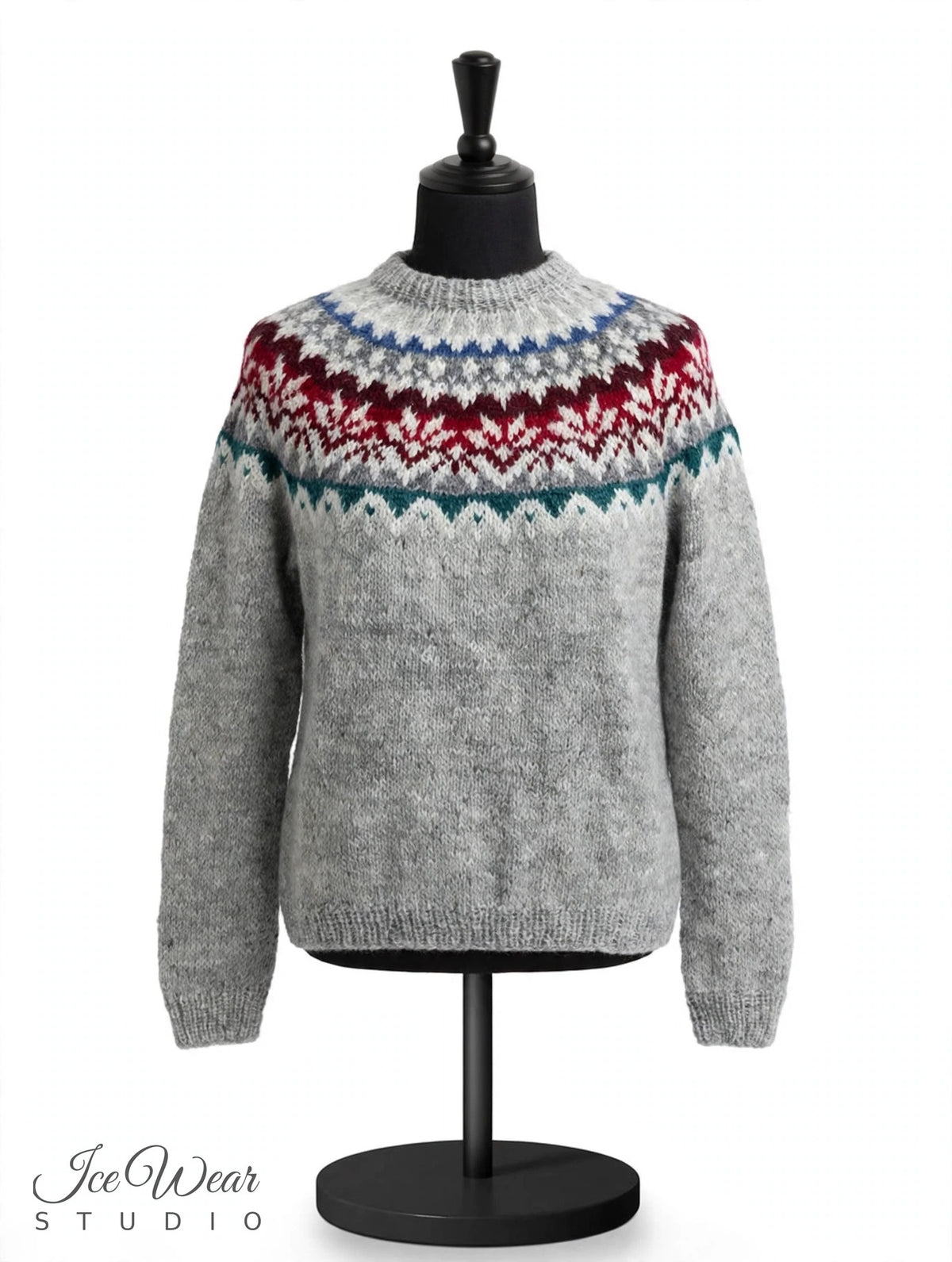 Light Grey Traditional Icelandic Wool Sweater Pullover Multi