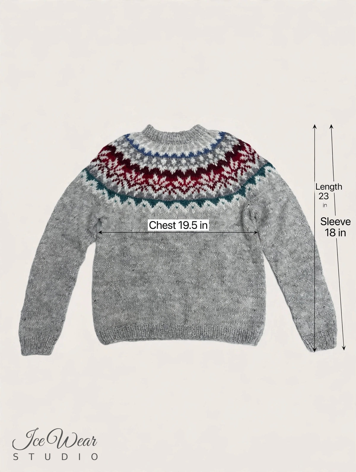 Light Grey Traditional Icelandic Wool Sweater Pullover Multi