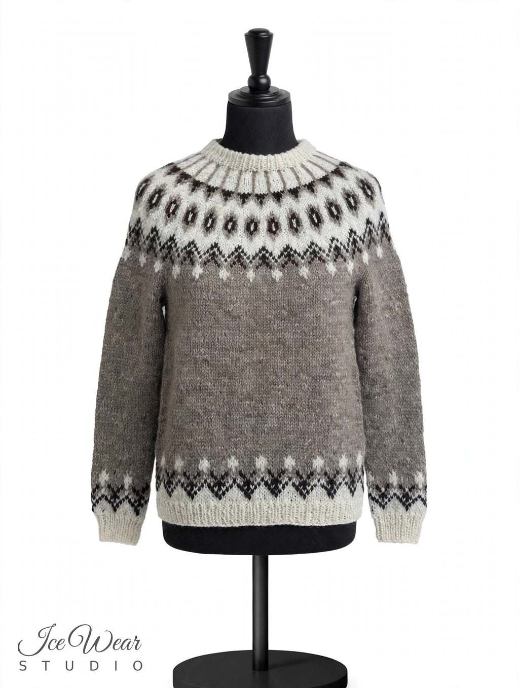 Taupe Traditional Icelandic Wool Sweater Pullover Cream