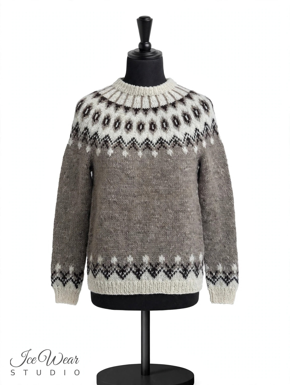 Taupe Traditional Icelandic Wool Sweater Pullover Cream