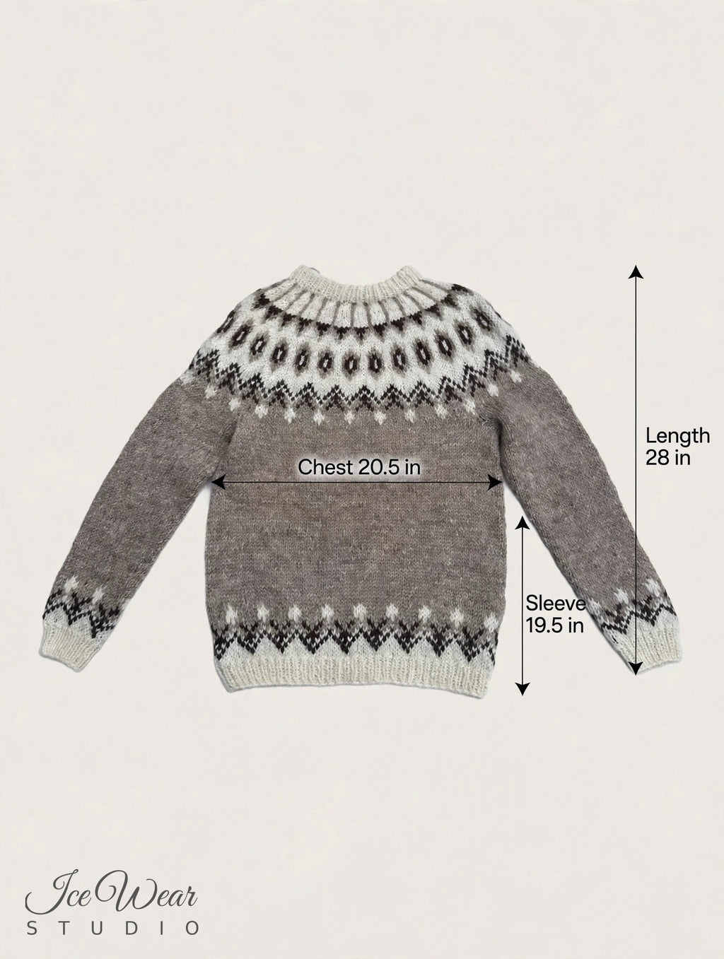 Taupe Traditional Icelandic Wool Sweater Pullover Cream