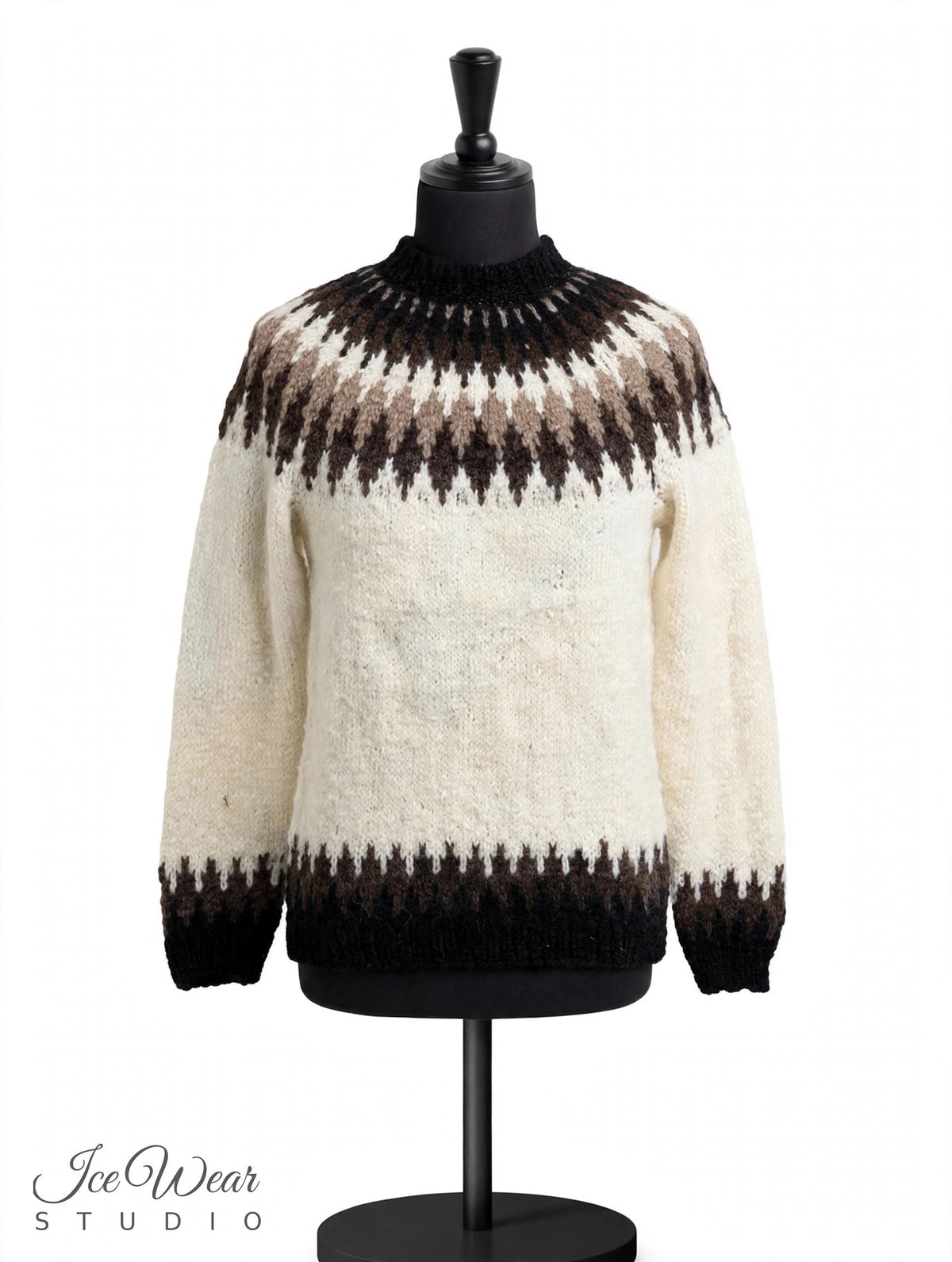 Cream Traditional Icelandic Wool Sweater Pullover Brown