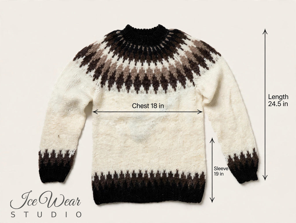 Cream Traditional Icelandic Wool Sweater Pullover Brown