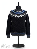 Black Traditional Icelandic Wool Sweater Pullover Blue