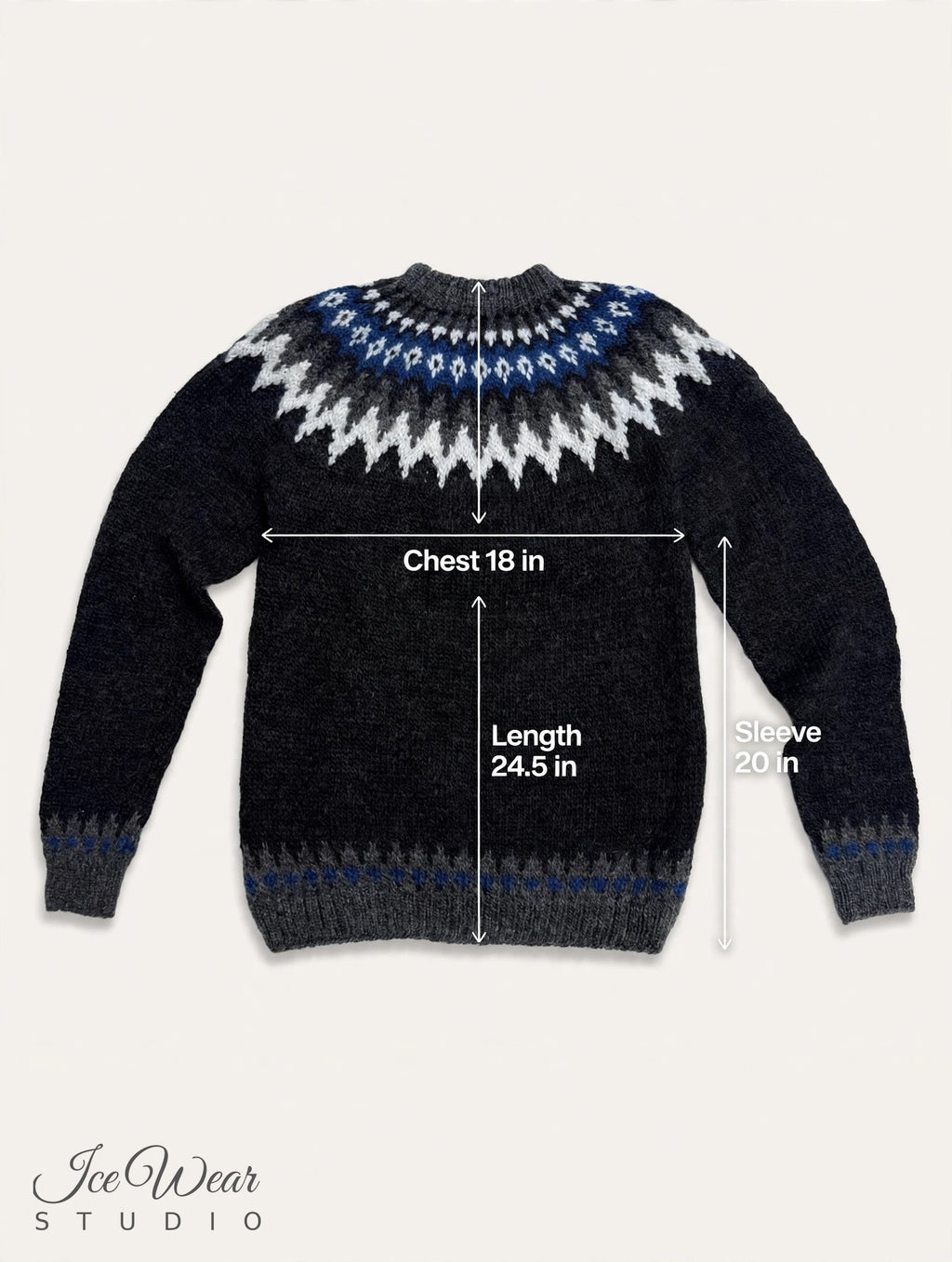 Black Traditional Icelandic Wool Sweater Pullover Blue