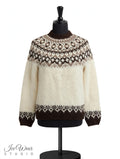 Cream Traditional Icelandic Wool Sweater Pullover Dark Brown