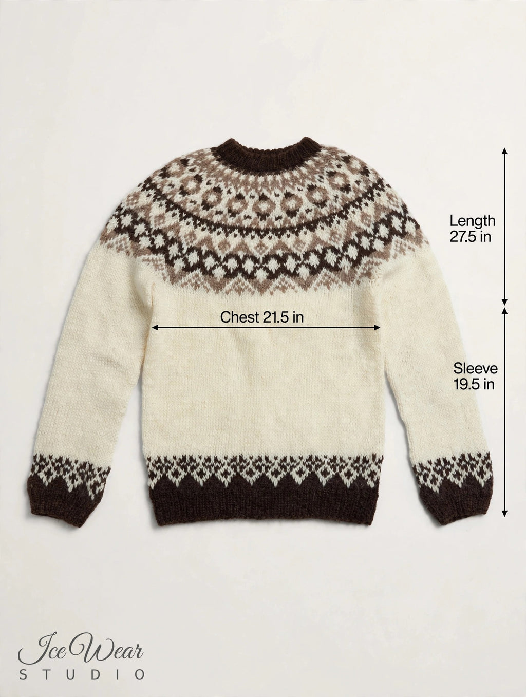 Cream Traditional Icelandic Wool Sweater Pullover Dark Brown
