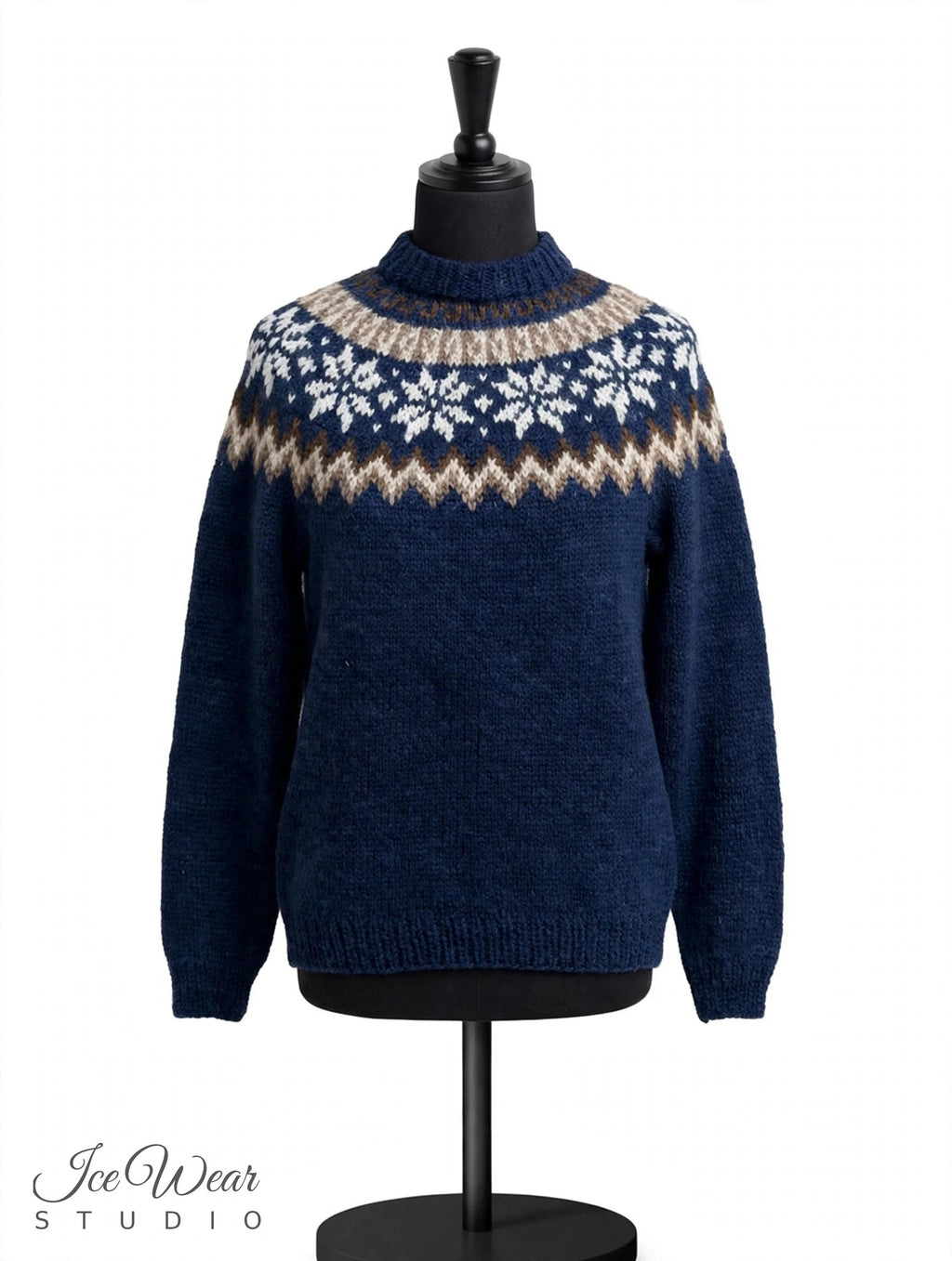Navy Traditional Icelandic Wool Sweater Pullover White