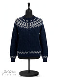 Black Traditional Icelandic Wool Sweater Zip-Up Folded Cuffs
