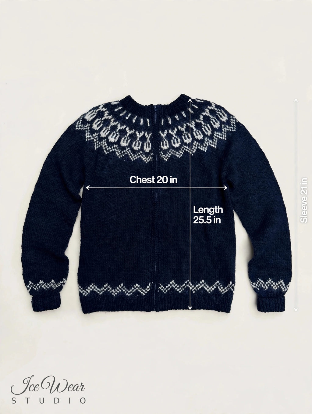 Black Traditional Icelandic Wool Sweater Zip-Up Folded Cuffs