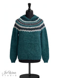 Teal Traditional Icelandic Wool Sweater Pullover with Hood