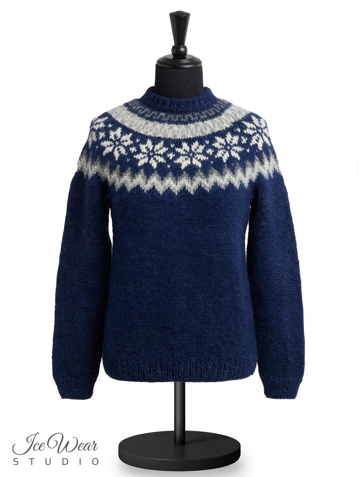 Navy Traditional Icelandic Wool Sweater Pullover Snowflake