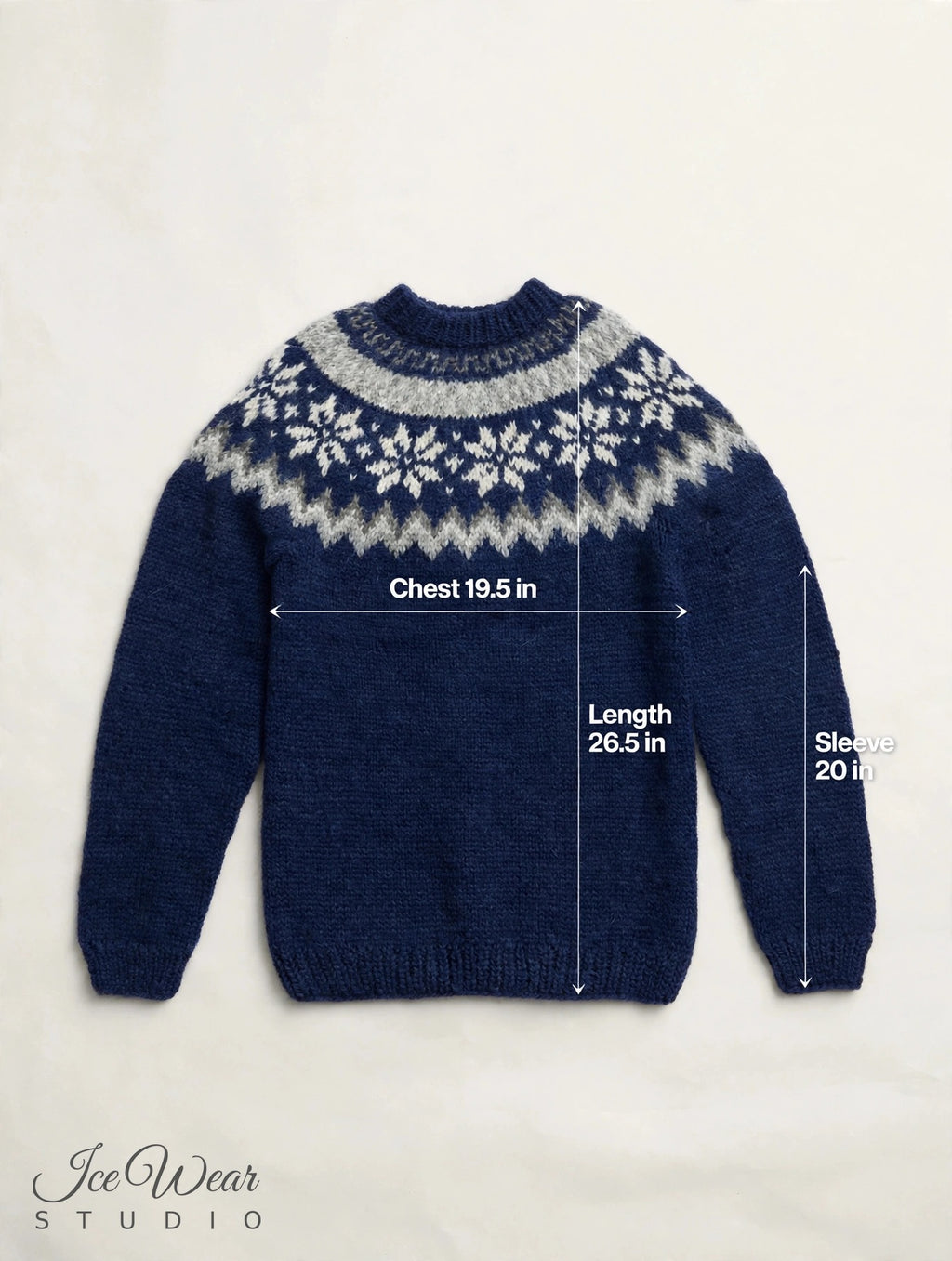 Navy Traditional Icelandic Wool Sweater Pullover Snowflake