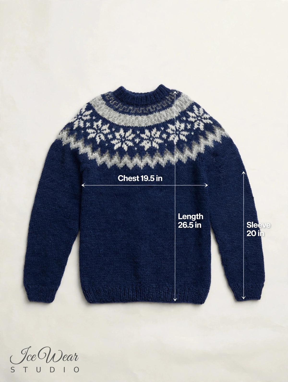 Navy Traditional Icelandic Wool Sweater Pullover Snowflake