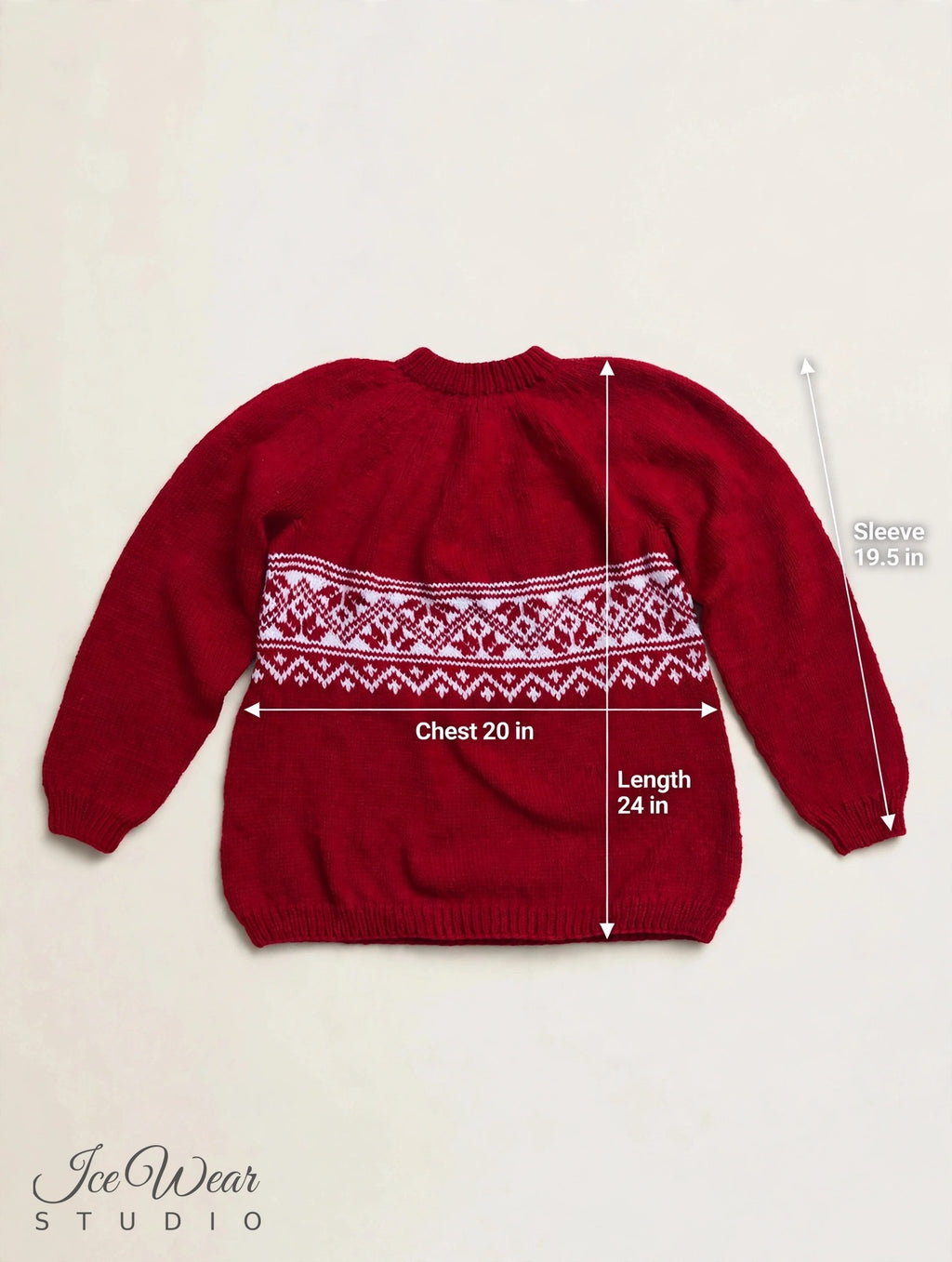 Red Icelandic Pattern Band Pullover Acrylic