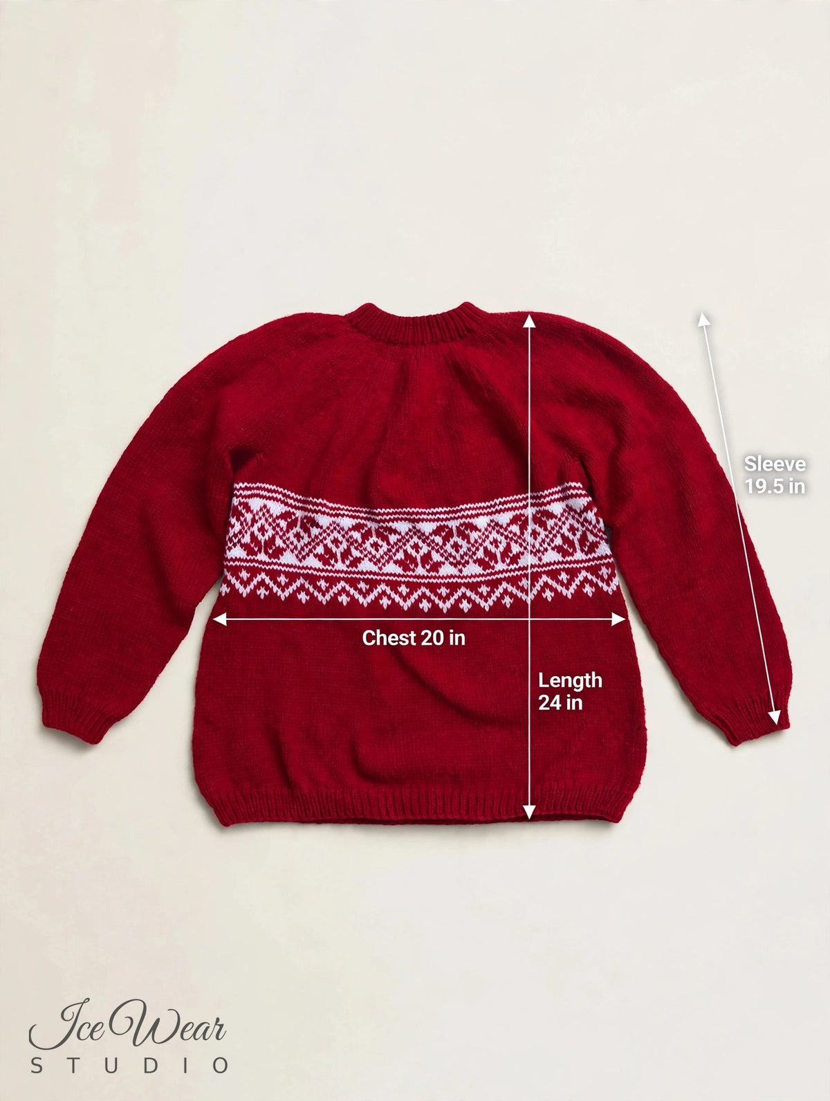 Red Icelandic Pattern Band Pullover Acrylic
