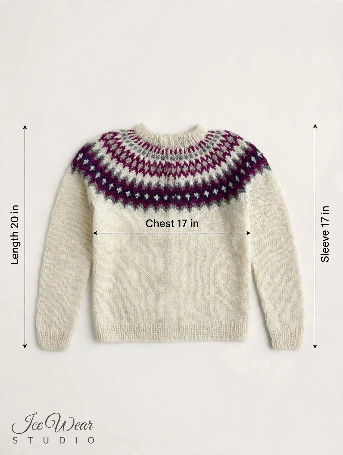 Cream Traditional Icelandic Wool Sweater Zip-Up Purple