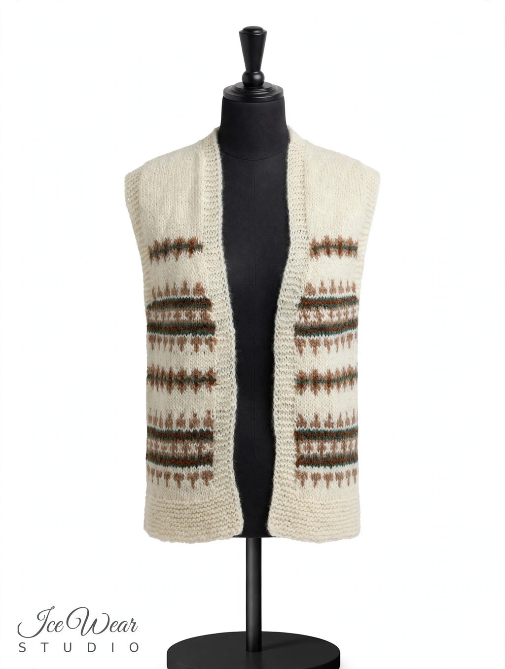 Cream Icelandic Pattern Band Knit Vest