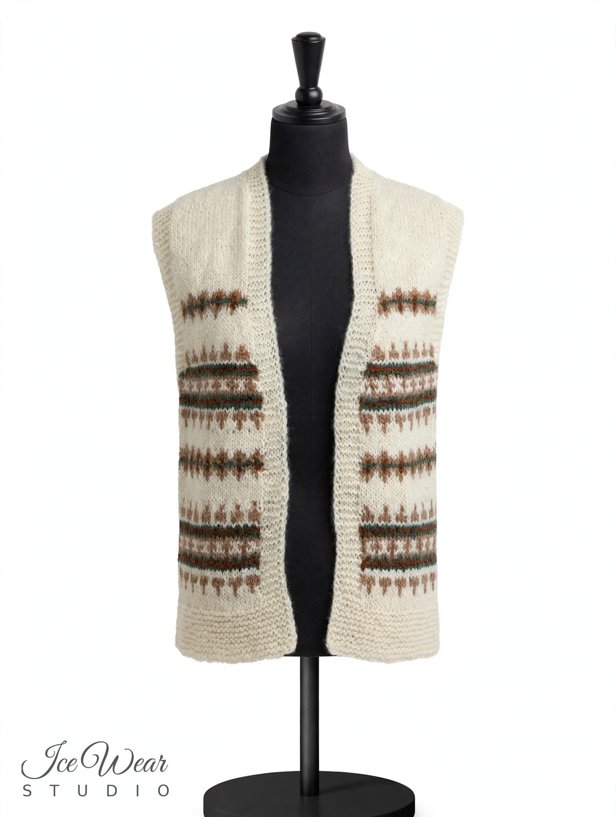 Cream Icelandic Pattern Band Knit Vest